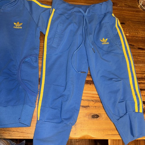 Girls Adidas Track Suit Sz M Blue And Yellow - Picture 6 of 11