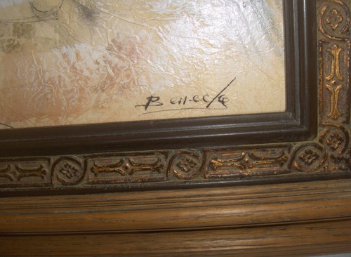 Vintage William Benecke gerahmtes Mischtechnik Ölgemälde "Balkon" signiert SCHÖN - Bild 4 von 10