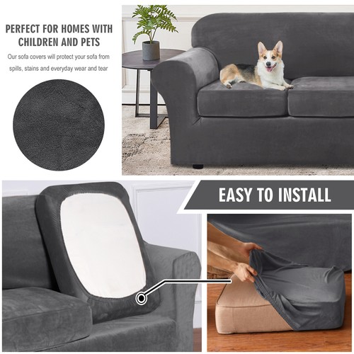 Fundas modernas para muebles de felpa de terciopelo elástico para sofá con fundas de cojín - Imagen 43 de 105