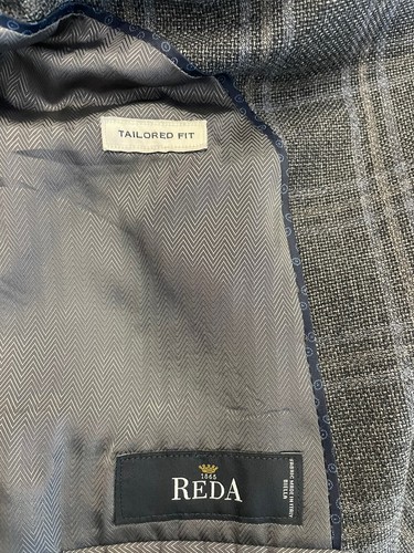 Joseph Abboud 43R Wool Sports Coat Tailored Fit REDA fabric Gray Blue Plaid Work - Picture 11 of 11