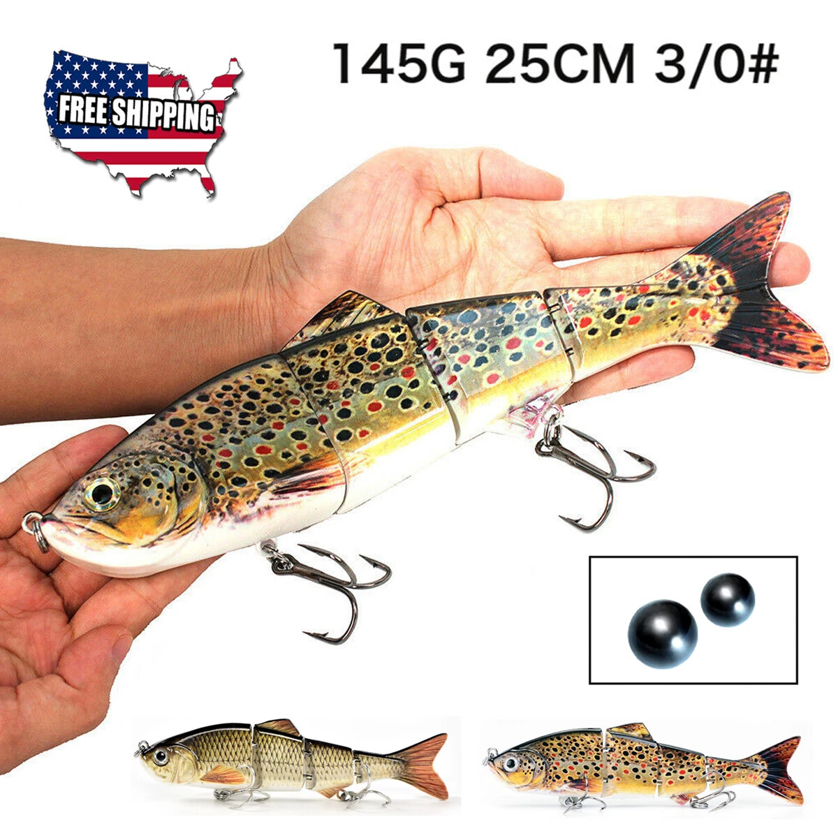 Fishing Lures 4-Segments Minnow Bass Swimbait Tackle Hook Lure Crank Bait  9.84in