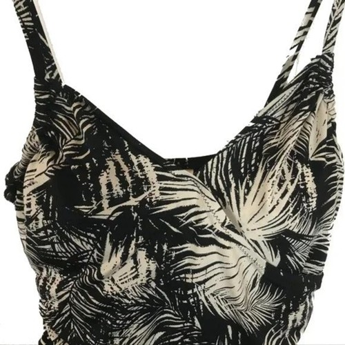 NWOT Womens Size 8 Garnet Hill Black Palm Print Ruched Surplice Tankini Top - Bild 2 von 6