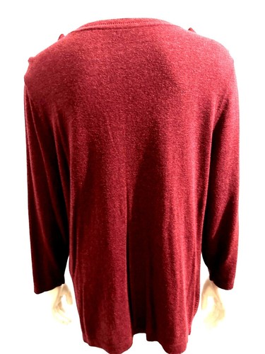 CCC Mauve Maroon Long Sleeve Knit Sweater Mesh Round Neckline Tunic Size Large - Picture 4 of 6