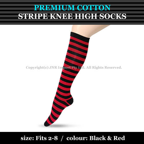 Premium Cotton Stripe Knee High Socks - Girls Ladies Cheerleader Womens Size 2-8 - Picture 26 of 33