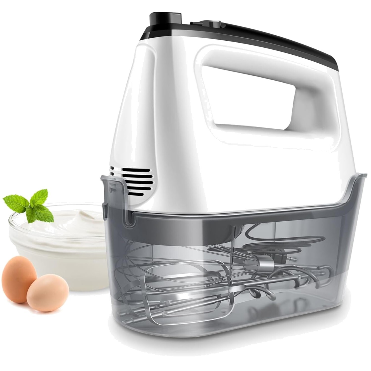 Handmixer, Handrührgerät, Edelstahl Zubehör, Turbo, leiser Motor, 6 Geschwind...