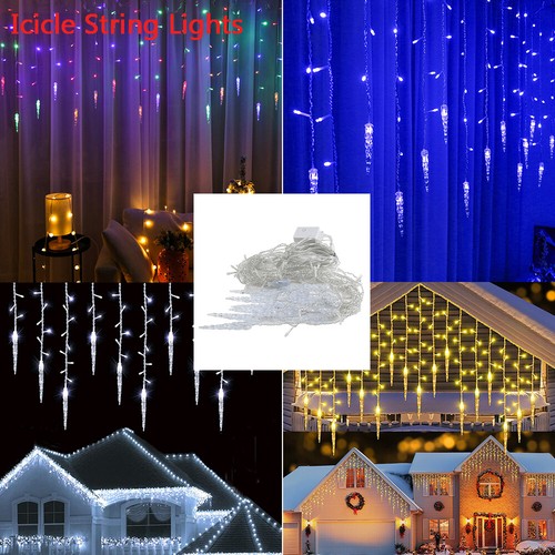 96 LED Icicle Fairy Curtain String Lights Indoor Outdoor Christmas Wedding Party