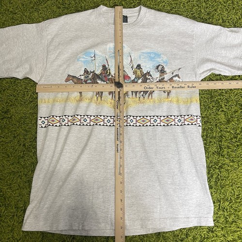 Habitat Vintage 90's Light Grey Native American AOP Single Stitch T-Shirt XL - Picture 8 of 8