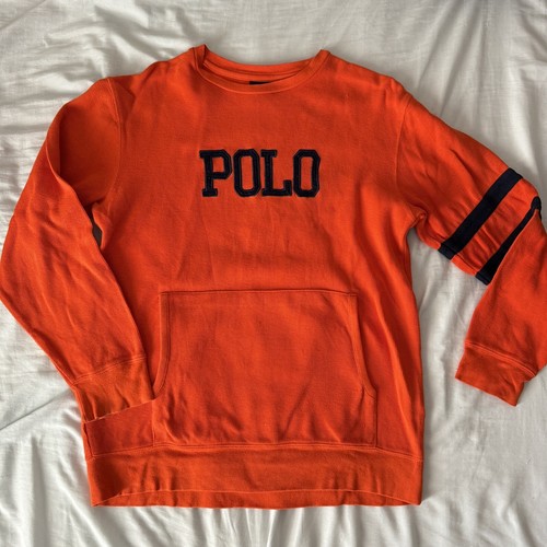 Vintage 90s Polo by Ralph Lauren Crewneck Sweater Youth sz Large Orange Ribbed - Picture 1 of 8