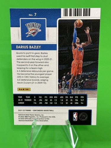 ππ 2021-22 Panini Contenders Season Ticket Darius Bazley #7 City Thunder!!ππ - Picture 2 of 3