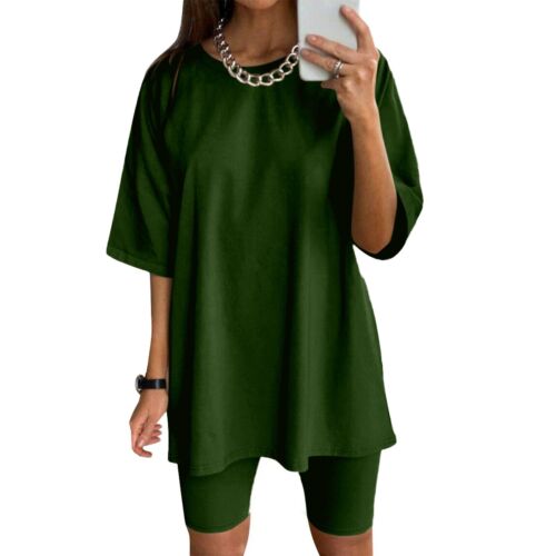 Women's 2 Piece Outfit Sets Casual T-Shirt Tops Biker Shorts Workout Tracksuit - Picture 15 of 54