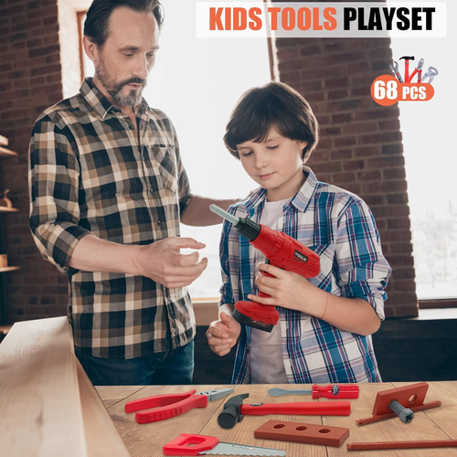 Kids 68-Piece Toddler Tool Set with Tool Box & Electric Toy Drill - Pretend Play - Picture 7 of 12