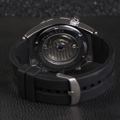 Luxury Men's Automatic Mechanical Tourbillon Date Waterproof Rubber Sports Watch - Picture 9 of 17