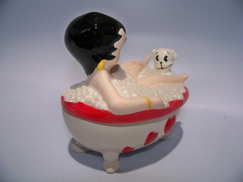 Betty Boop Schaum Badewanne Pudgy Schmuckschatulle Porzellan handbemalt 5,5" L - Bild 4 von 5