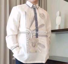 Modern BARONG for Men Eagle Sun GREY Embroidered 2XL 