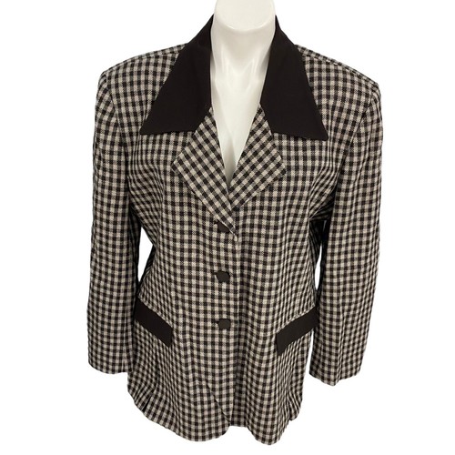 Blazer Evan Picone Mujer 16 Marrón Cuadros De Colección Lana Trabajo Oficina Informal Ecuestre - Imagen 6 de 22
