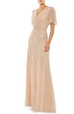 Mac Duggal 35109 Beaded Leaves Butterfly Sleeve Gown - Size 10 (FLK#1147 B)