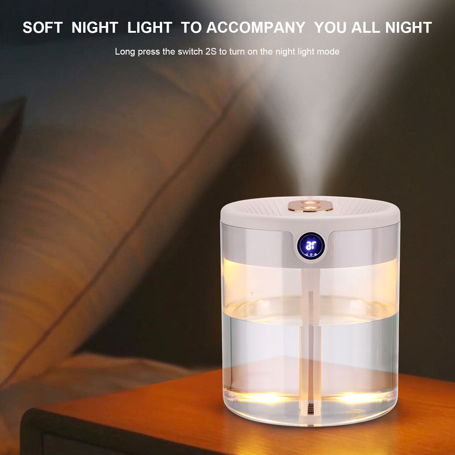 2L Humidifiers with LED Humidity Display, Cool Mist Humidifier, Auto