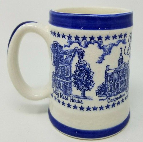Birthplace of Liberty Tasse Philadelphia 70er Jahre blau weiß japanisch Vintage
