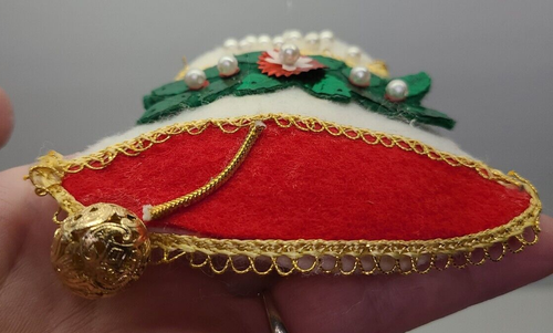 Vintage Felt Beaded Sequin Christmas Ornament Bell Handmade Large 4" - Picture 6 of 8