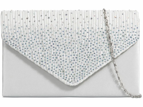 Women's Satin diamante Clutch Bag Evening Bridal Wedding Fashion Prom Handbag - Picture 13 of 30