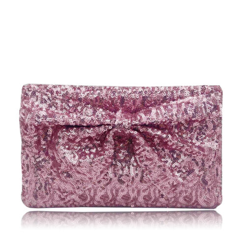 Womens Designer Style Bow Glitter Clutch Bag Ladies Evening Party Handbag Purse - Picture 4 of 19