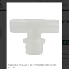 3/8 BARB X 3/8 BARB X 3/8 NPT BRANCH TEE WHITE NYLON # 33451W