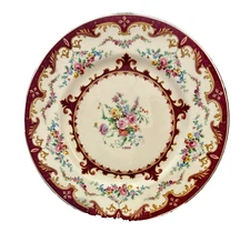 SALE! Myott Staffordshire-Serves 9811 Burgundy Red-Floral Plate-Signed-England