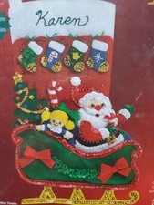 Janlynn HOLIDAY SANTA Felt Applique Jeweled Christmas Sleigh Stocking Kit New 