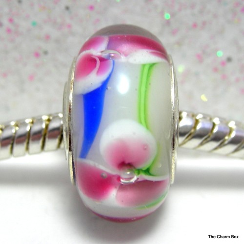 'WHITES WITH BLUE' -1 X SP White/Clear & Blue Murano Glass European Charm Bead - 第 6/19 張圖片