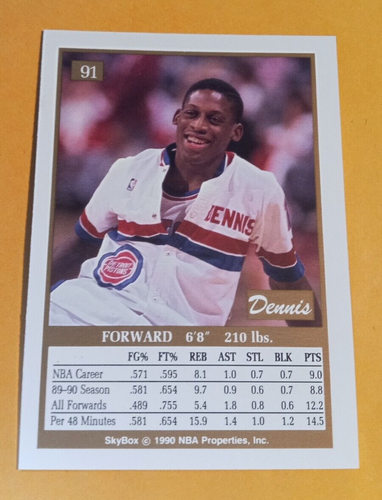 1990-91 Skybox #91 Dennis Rodman - Detroit Pistons - con Larry Bird - Imagen 2 de 2
