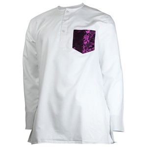 Hijaz-Men-039-s-Casual-White-Collarless-Kurta-with-Reflective-Floral-Purple-Pocket