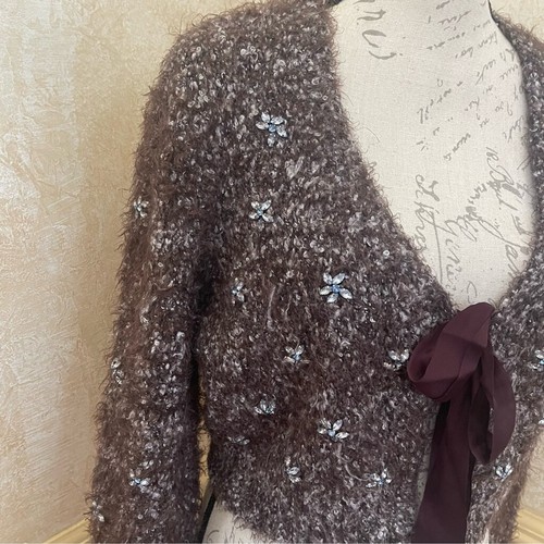 Free People Twinkle Tie Front Crop Cardigan braun mit Strass Gr. M - Bild 7 von 13