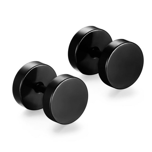 2Pcs Men Women Black Barbell Punk Gothic Stainless Steel Stud Earrings - Picture 7 of 11