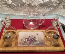 Vintage Kitchen Set - Two Cruets w Salt & Pepper Set, Small Pitcher, Decorativ