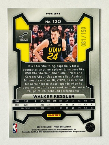 Tarjeta Panini Prizm Walker Kessler 2023-24 AZUL Disco Prizm SP #/150 ¡Estrella de Jazz! - Imagen 2 de 3