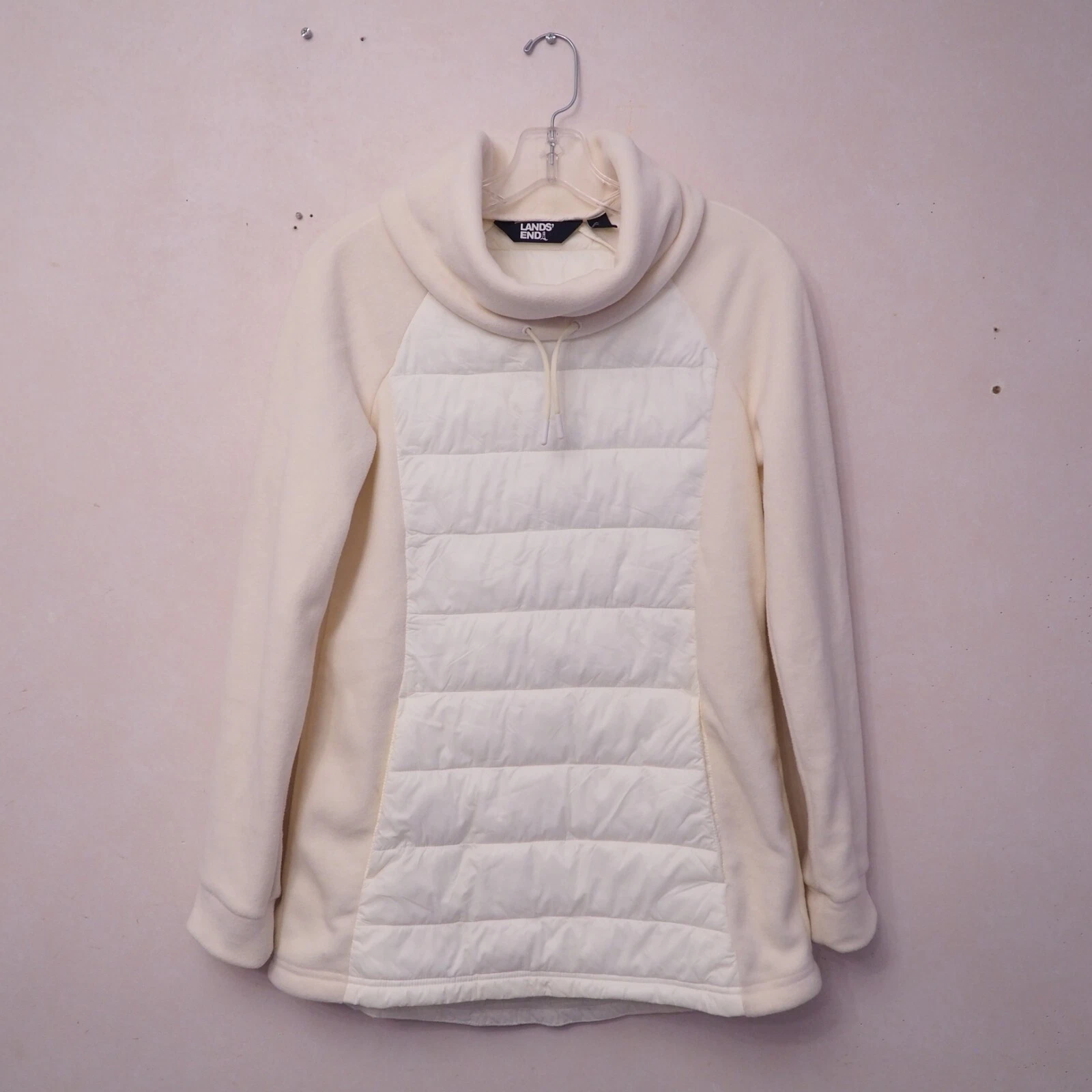 OFF WHITE Nuova giacca pullover da tasca LANDS'END bianca sporca in pile nylon trapuntata taglia XS
