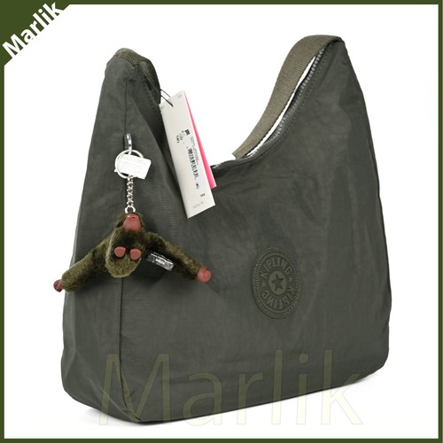 Genuine Kipling Isidora Shoulder Bag, KI9290 Field Green + Monkey Keychain, NEW - Picture 3 of 8