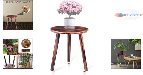 Plant Stand Indoor Wood 12 Inch Tall Round Stool for Flower Pots Home Decor - Picture 2 of 9