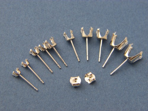 Solid 14kt white Gold Round 4 prong Snap-tite earrings settings {3mm,4mm,5mm,6m} - Picture 1 of 8