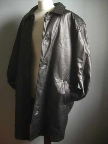 WARM LEATHER OVER COAT XL 46 48 trench black real soft TIBOR THERMOLITE padded - Picture 21 of 21
