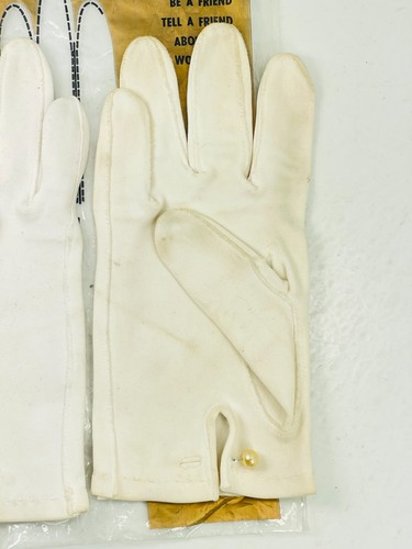 Guanti donna corti vintage doppio tessuto cotone taglia 8 bianco L5 - Foto 7 di 9