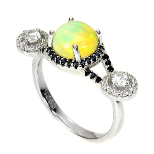 Sommer 925 Silberring Rund Feuer Opal 8mm Spinell Topas Edelstein Schmuck 8 - Bild 2 von 9