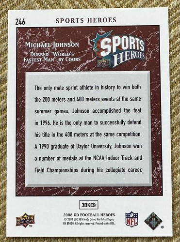 2008 Upper Deck Football Sports Heroes MICHAEL JOHNSON #246 pista olimpica statunitense - Foto 2 di 2