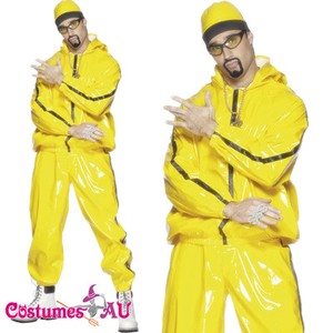 Mens Ali G Rapper Suit 1980s Costume Yellow Tracksuit 80s Hip Hop Fancy ...