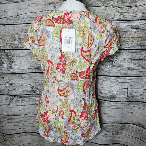 CAbi Medium Paisley Pastel V-neck Short Sleeve Blouse Style #301 - Picture 3 of 6