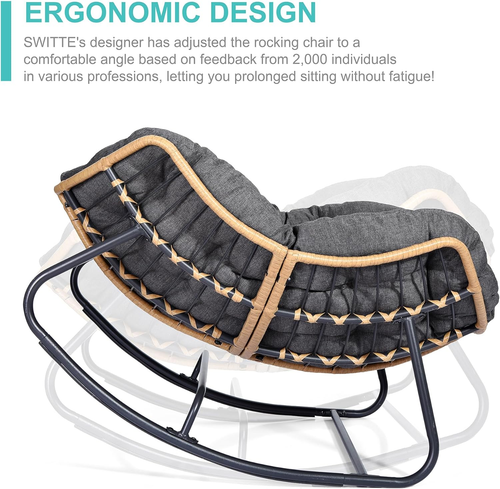 Outdoor Rocking Chair, Rattan Wicker Papasan Lounge Chair for Porch & Garden - Picture 6 of 12