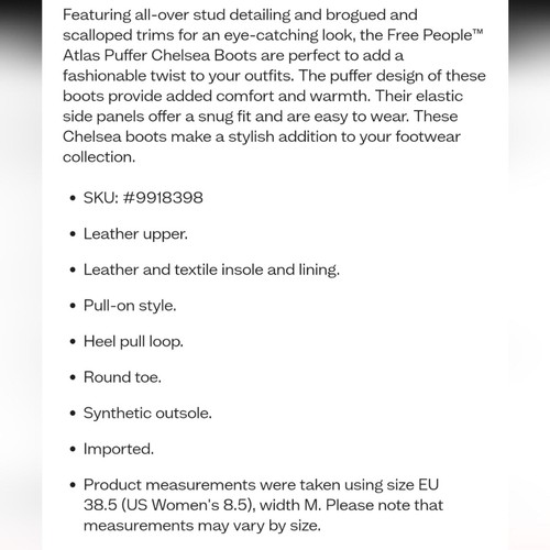 Neu mit Etikett Free People Atlas gefütterte Nieten Chelsea Boots in Schwarz & Gold Gr. US 10,5-11 - Bild 13 von 15