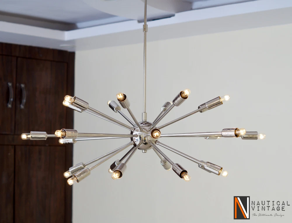 Mid Century Modern 24 Arm Chrome Brass Sputnik atomic chandelier