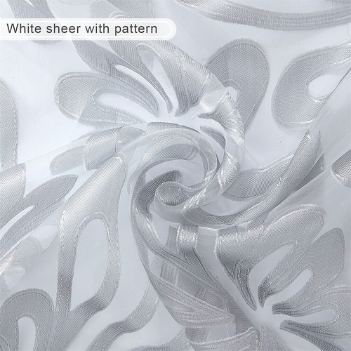 2 Panels Semi Sheer Curtains for Bedroom Voile Grommet Floral Embroidered Drapes - Imagen 5 de 56