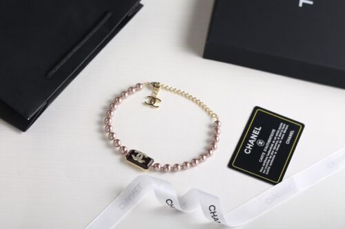 Vente en gros ?Collier CHANEL Or Clair Quincaillerie CCS Perle Rose avec Cristal 24C